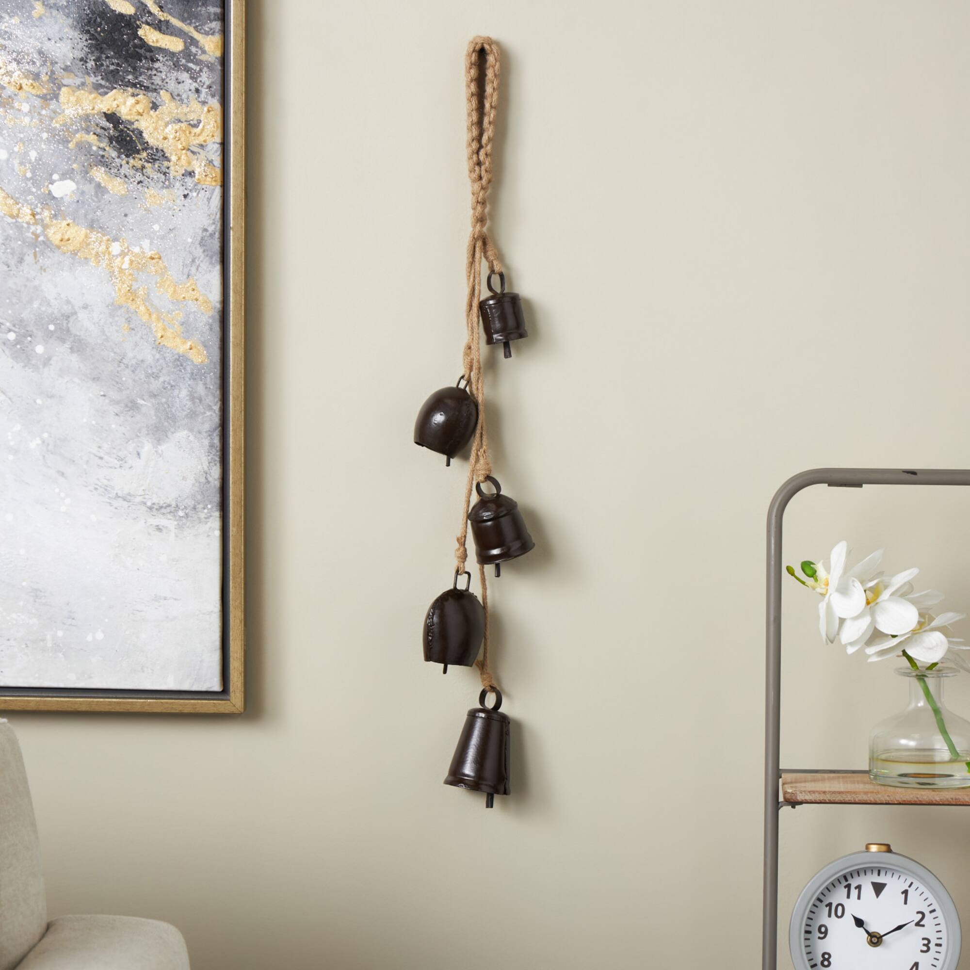 22" Metal Decorative Cow Bell with Jute Hanging Rope
